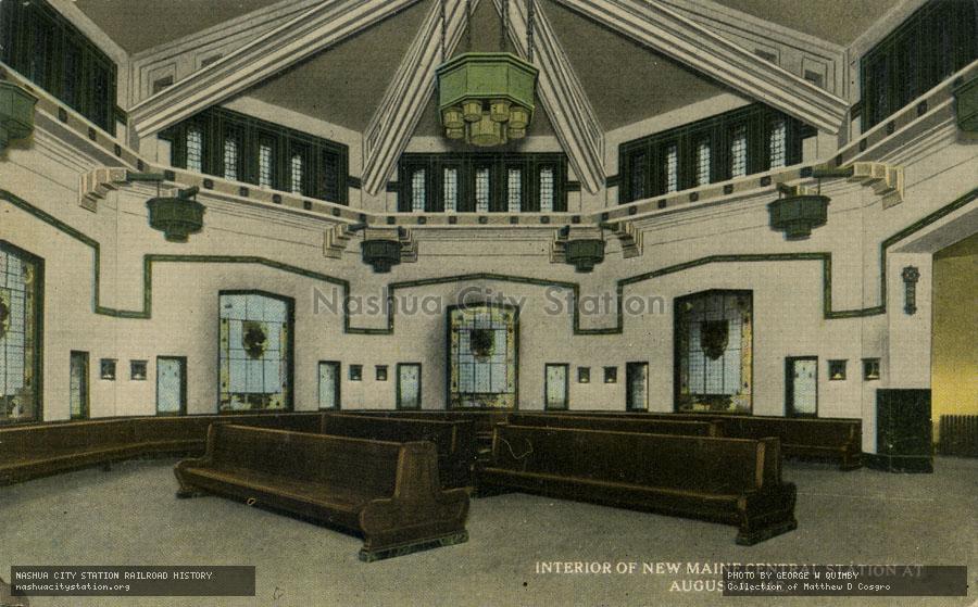 Postcard: Interior of new Maine Central station at Augusta, Maine